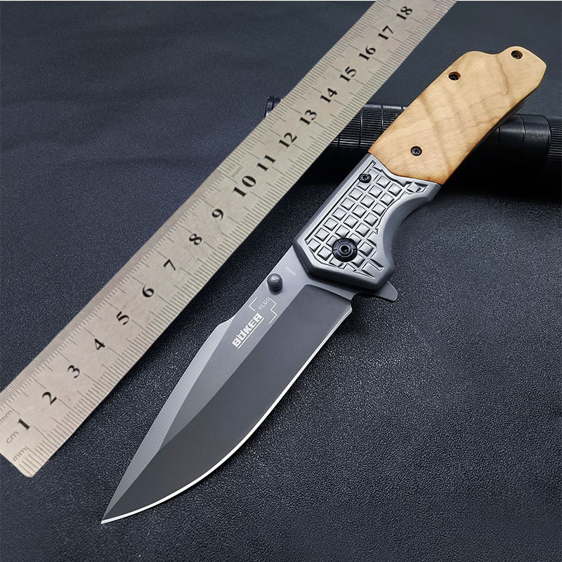 Foreign trade hot outdoor folding knife olive wooden handle portable broken window cutting rope tool high hardness saber a generation of hair