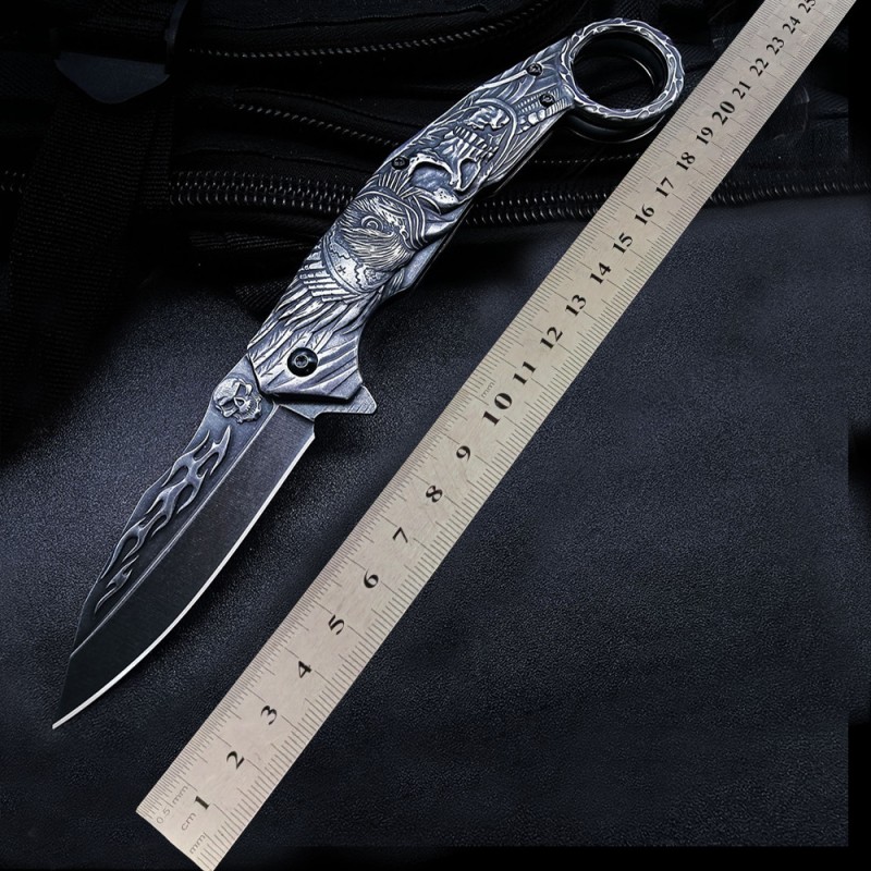 Cross-border source outdoor survival knife creative eagle-eye relief folding knife portable sharp ring saber melon and fruit knife