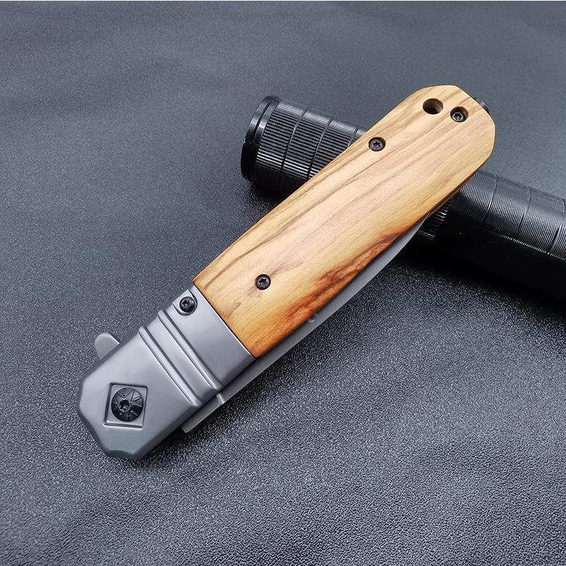 Cross-Border Olive Wood Handle Outdoor Swordfish Knife Self-Defense Emergency Sharp High Hardness Folding Knife Self-Defense Military Knife