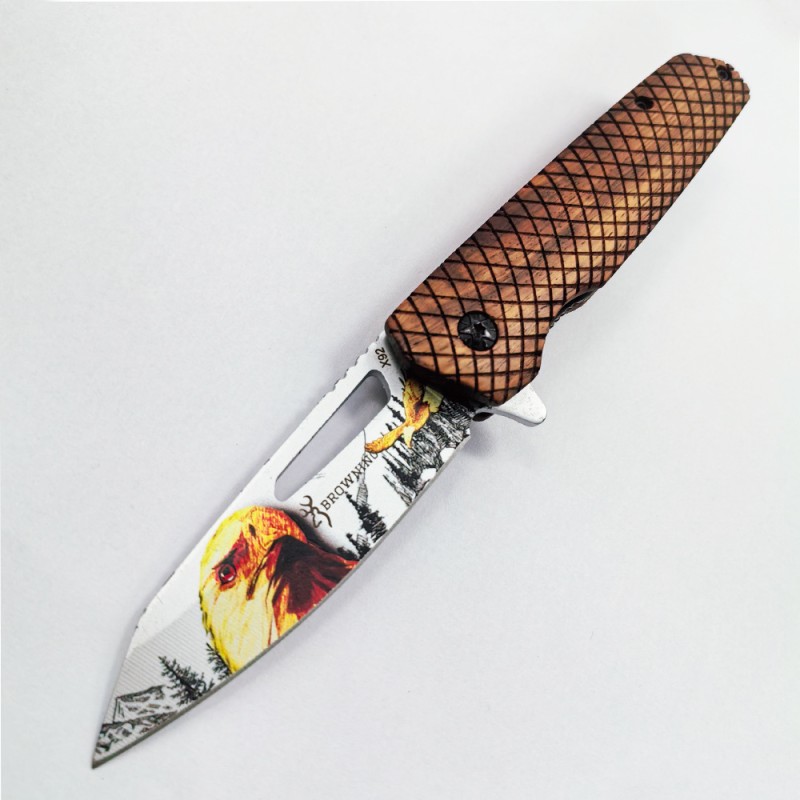 Outdoor Survival Folding Knife Chicken Wing Wood Handle Anti-Slip Python Pattern Self-Defense Knife 3D Printed Ornamental Tactical Knife