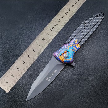 Outdoor self-defense folding knife painted steel head carbon fiber non-slip handle cool Swiss self-defense household fruit knife