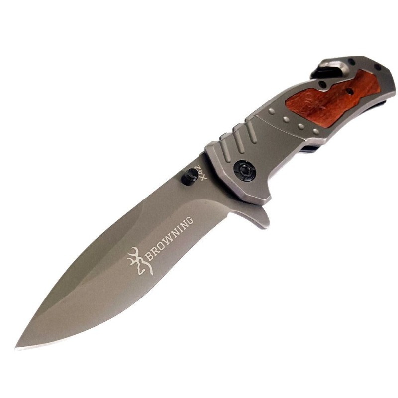 Cross-Border Supply Outdoor Stainless Steel Self-Defense Folding Knife Chicken Wing Wood Handle Tactical Knife Pocket Knife Window Breaker Cone