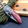 Outdoor Camping Damascus Small Folding Knife Car-Mounted Legal Sharp Small Folding Knife Red Sandalwood Handle Collection Knife