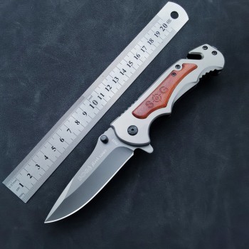 Folding Knife Household Fruit Knife Wooden Handle Folding Knife Tail Hammer Escape Outdoor Tools Short Folding Knife High Hardness Cutter
