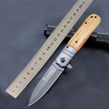 Cross-Border Olive Wood Handle Outdoor Swordfish Knife Self-Defense Emergency Sharp High Hardness Folding Knife Self-Defense Military Knife