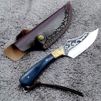Outdoor Multifunctional Survival Knife, High Hardness Straight Knife, Leather Sheath, Meat Cleaver, Household Knife, Fruit Knife, Forged Retro Knife