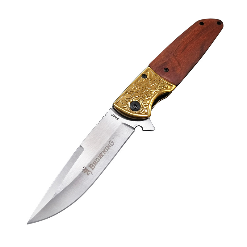 Outdoor knife wooden handle portable folding knife outdoor survival self-defense fruit knife stall supply open express knife