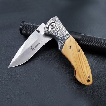 Camping Survival Stainless Steel Outdoor Knife Olive Wood Handle Exquisite Carved Knife Portable Multi-purpose Fruit Knife