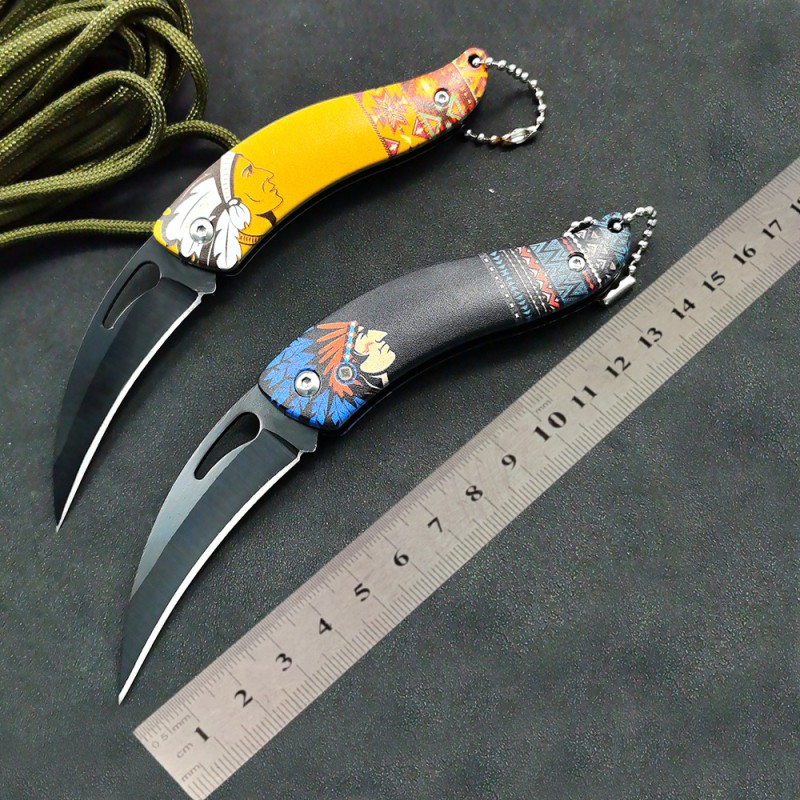 Factory Direct Sales Mini Portable Keychain Scimitar Portable Fruit Peeling Knife Pocket Knife Outdoor Emergency Knife