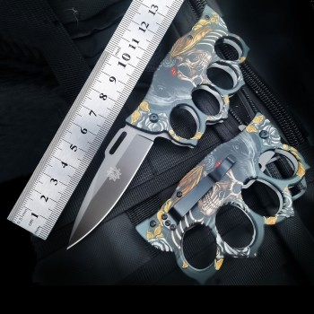 Ghost Head Outdoor Four-Finger Boxing Knife Foldableing Knife Self-Defense Adventure Knife Outdoor Military Knife Fisting Knife Finger Tiger Window Breaker