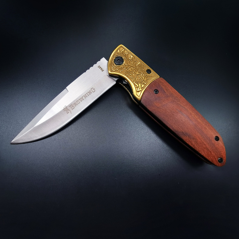 Outdoor knife wooden handle portable folding knife outdoor survival self-defense fruit knife stall supply open express knife