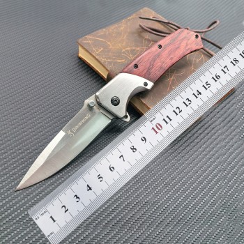 Cross-Border Outdoor Self-Defense Folding Knife Browning Saber Mahogany Handle Sharp Fruit Knife Jungle Adventure Knife