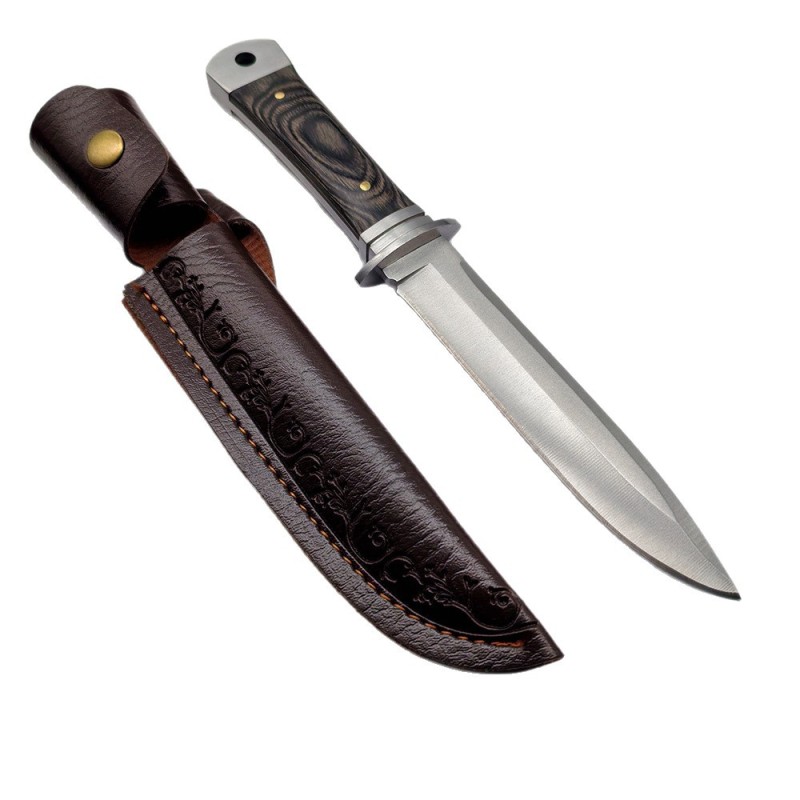 Outdoor Dragon Bone Integrated Leather Sheath Straight Knife M390 Mirror Light Fishing Carry-On Knife Self-Defense Survival Knife Fruit Knife
