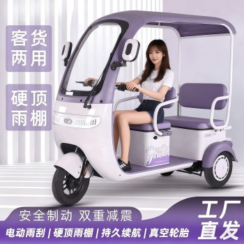 带棚电动三轮车新款国标休闲接送孩子双排客货两用电瓶车代步车
