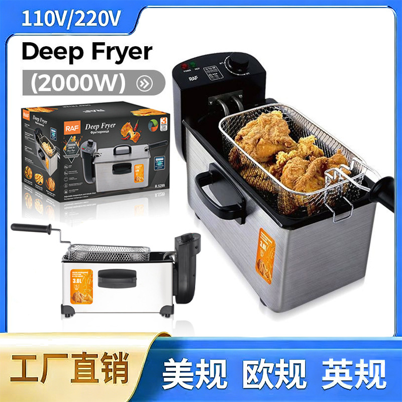 American and European Standard Electric Fryer for Home Use, Small Electric Fryer, Commercial Fryer for Making Fried Dough Sticks and Fries, Suitable for Street Vending