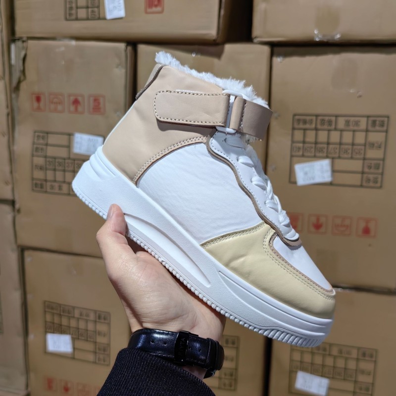 High-Top Shoes for Women 2024 New Autumn and Winter Cotton Shoes Korean Style Versatile Sports and Leisure Women’s Shoes Fleece-Lined Shoes Street Stall Shoes