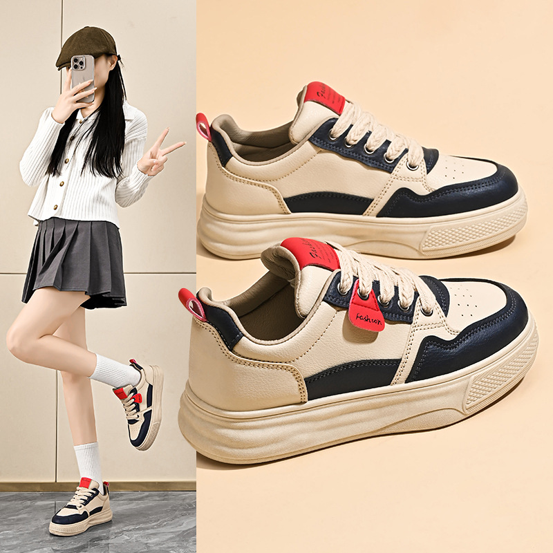 أحذية رياضية أنيقة، أحذية عملية، أحذية ربيعية بيضاء، تصميم كوري جديد، أحذية رياضية أنيقة تزيد الطول، نعل سميك، أحذية رياضية كاجوال للطالبات
