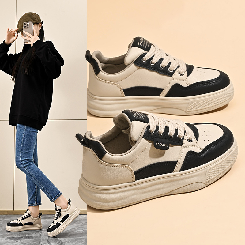 أحذية رياضية أنيقة، أحذية عملية، أحذية ربيعية بيضاء، تصميم كوري جديد، أحذية رياضية أنيقة تزيد الطول، نعل سميك، أحذية رياضية كاجوال للطالبات